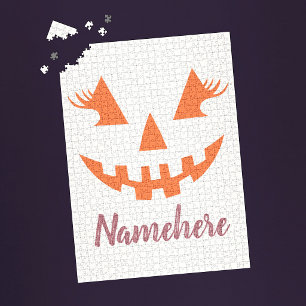 Custom Girly Jack O Lantern Pumpkin Halloween Jigsaw Puzzle