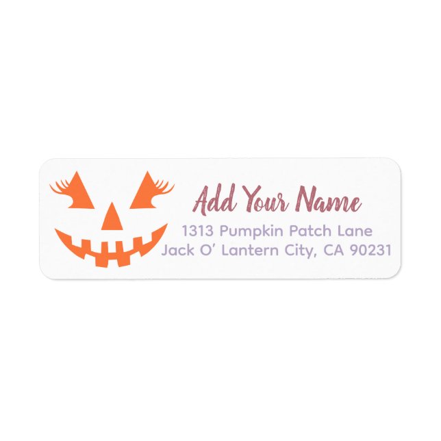 Custom Girly Jack O Lantern Pumpkin Halloween Label (Front)