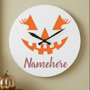 Custom Girly Jack O Lantern Pumpkin Halloween Large Clock
