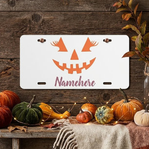 Custom Girly Jack O Lantern Pumpkin Halloween License Plate