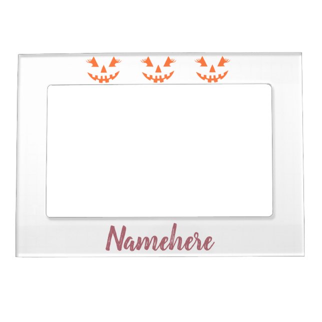Custom Girly Jack O Lantern Pumpkin Halloween Magnetic Frame (Front)