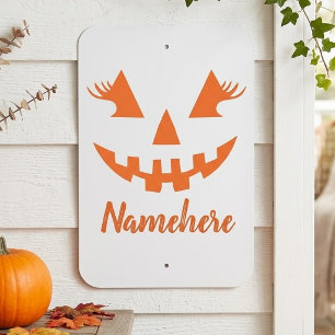 Custom Girly Jack O Lantern Pumpkin Halloween Metal Sign