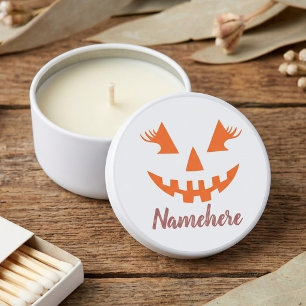 Custom Girly Jack O Lantern Pumpkin Halloween Mini Candle Favors