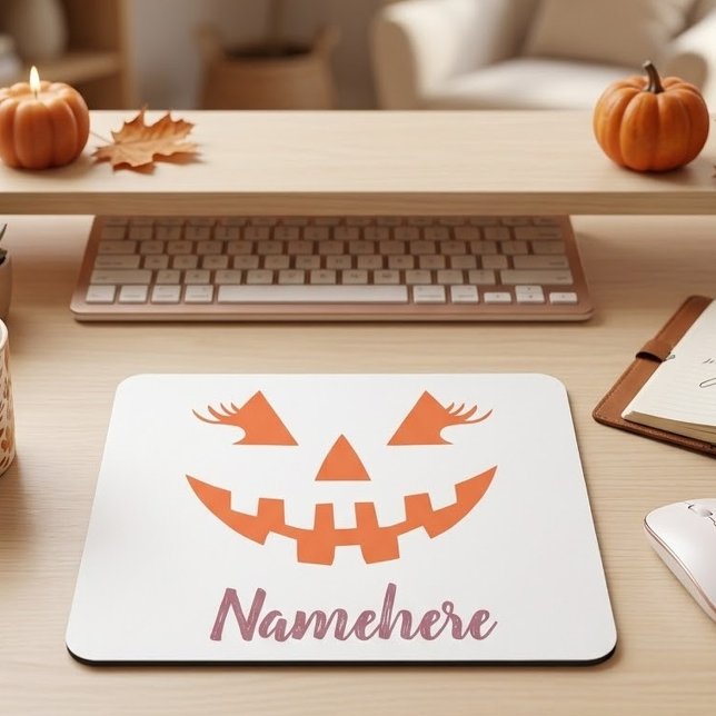 Custom Girly Jack O Lantern Pumpkin Halloween Mouse Pad (Creator Uploaded)