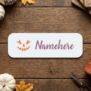 Custom Girly Jack O Lantern Pumpkin Halloween Name Tag