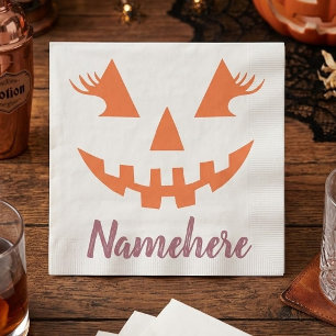 Custom Girly Jack O Lantern Pumpkin Halloween Napkins