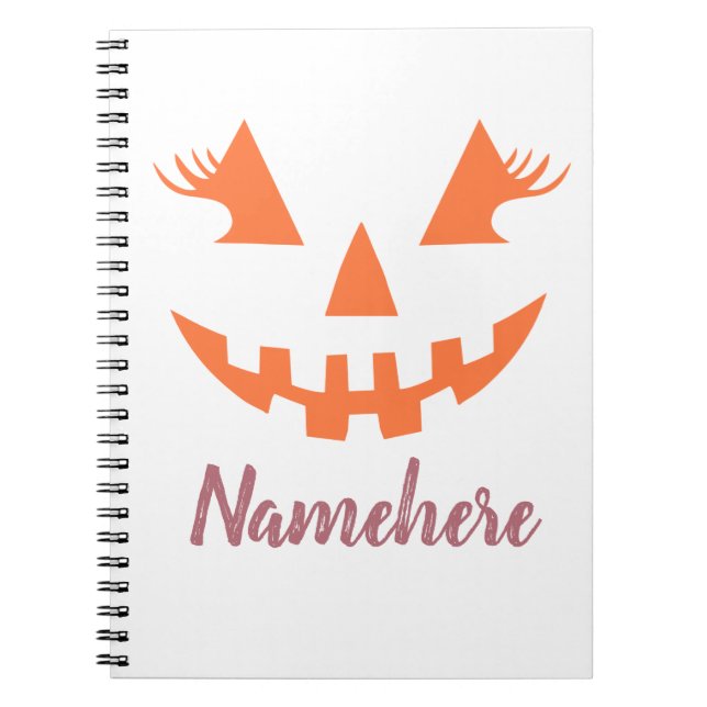 Custom Girly Jack O Lantern Pumpkin Halloween Notebook (Front)