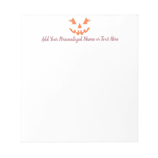 Custom Girly Jack O Lantern Pumpkin Halloween Notepad (Front)