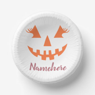 Custom Girly Jack O Lantern Pumpkin Halloween Paper Bowls