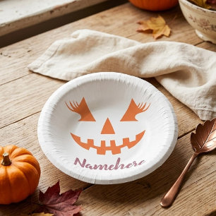 Custom Girly Jack O Lantern Pumpkin Halloween Paper Bowls