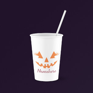 Custom Girly Jack O Lantern Pumpkin Halloween Paper Cups