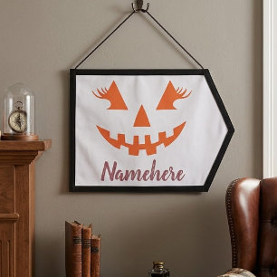 Custom Girly Jack O Lantern Pumpkin Halloween Pennant