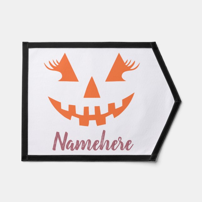 Custom Girly Jack O Lantern Pumpkin Halloween Pennant (Front)