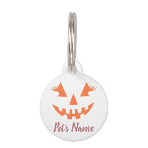 Custom Girly Jack O Lantern Pumpkin Halloween Pet ID Tag