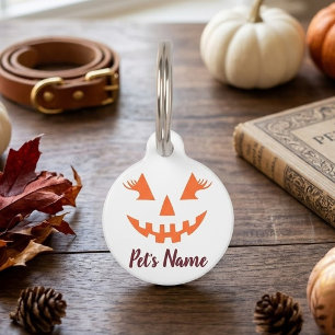 Custom Girly Jack O Lantern Pumpkin Halloween Pet ID Tag