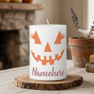 Custom Girly Jack O Lantern Pumpkin Halloween Pillar Candle