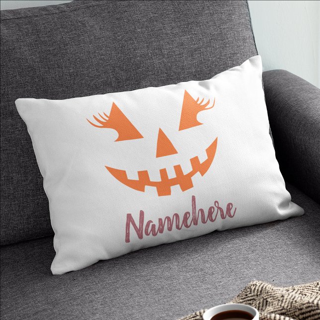 Custom Girly Jack O Lantern Pumpkin Halloween Pillow Case (Creator Uploaded)