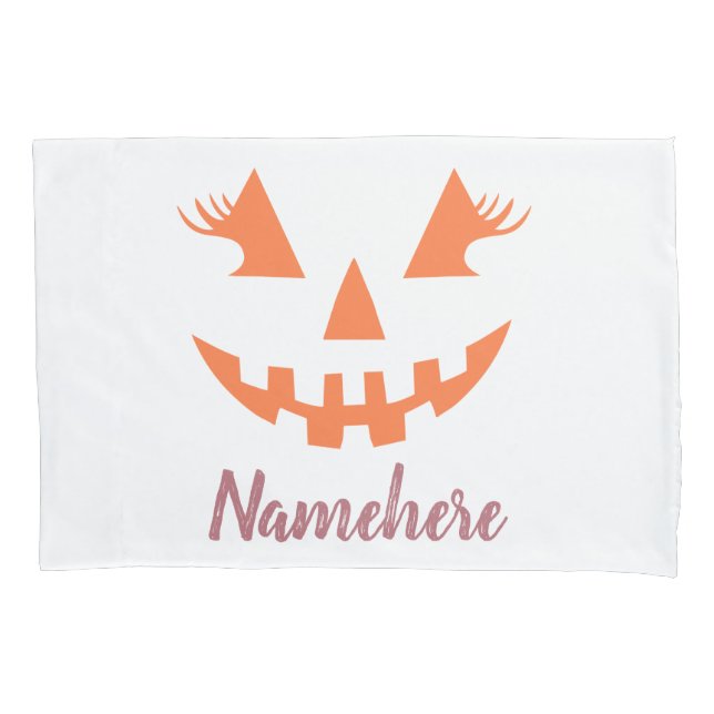 Custom Girly Jack O Lantern Pumpkin Halloween Pillow Case (Front)