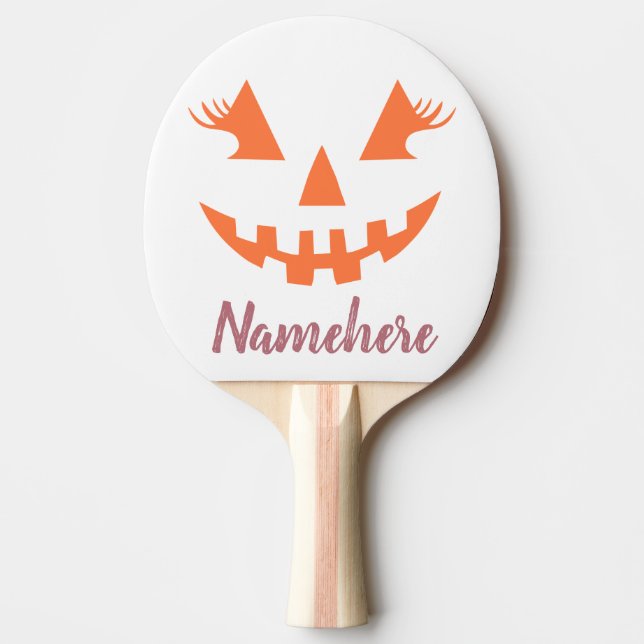 Custom Girly Jack O Lantern Pumpkin Halloween Ping Pong Paddle (Front)
