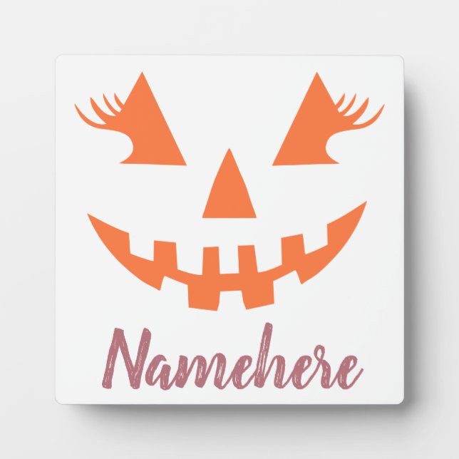 Custom Girly Jack O Lantern Pumpkin Halloween Plaque (Front)