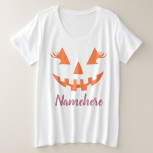 Custom Girly Jack O Lantern Pumpkin Halloween Plus Size T-Shirt
