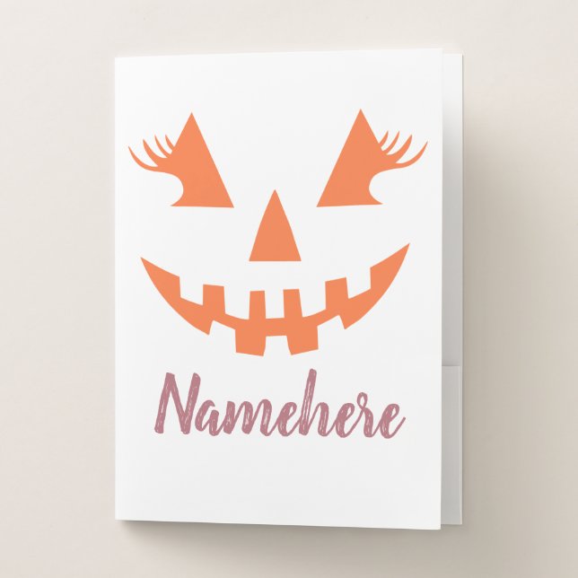 Custom Girly Jack O Lantern Pumpkin Halloween Pocket Folder (Front)