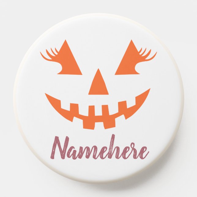 Custom Girly Jack O Lantern Pumpkin Halloween PopSocket (Popsocket)