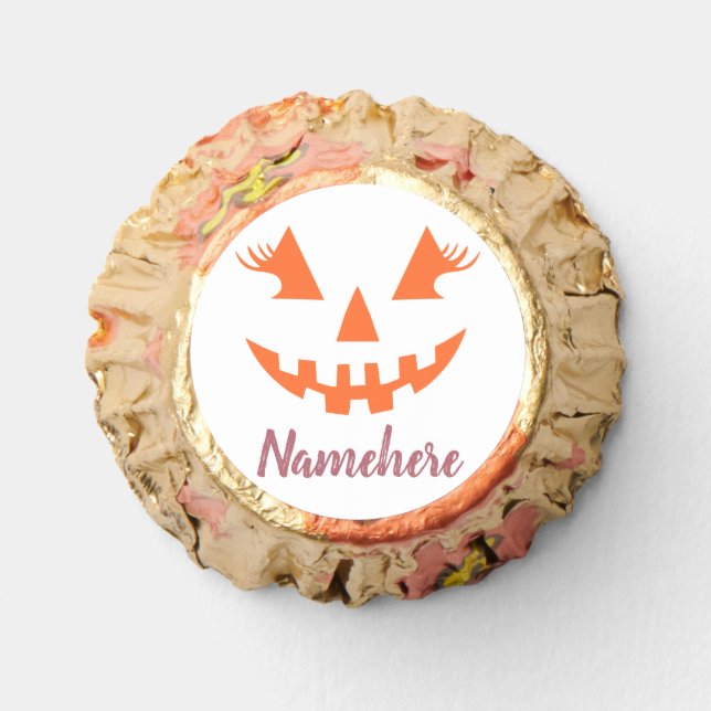 Custom Girly Jack O Lantern Pumpkin Halloween Reese's Peanut Butter Cups (Front)