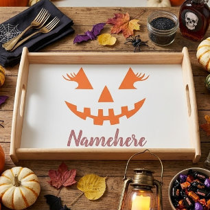 Custom Girly Jack O Lantern Pumpkin Halloween Serving Tray