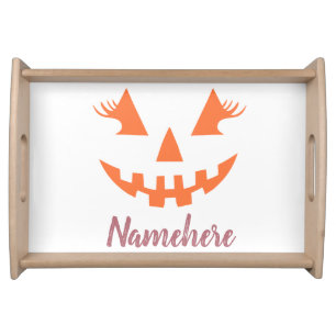 Custom Girly Jack O Lantern Pumpkin Halloween Serving Tray