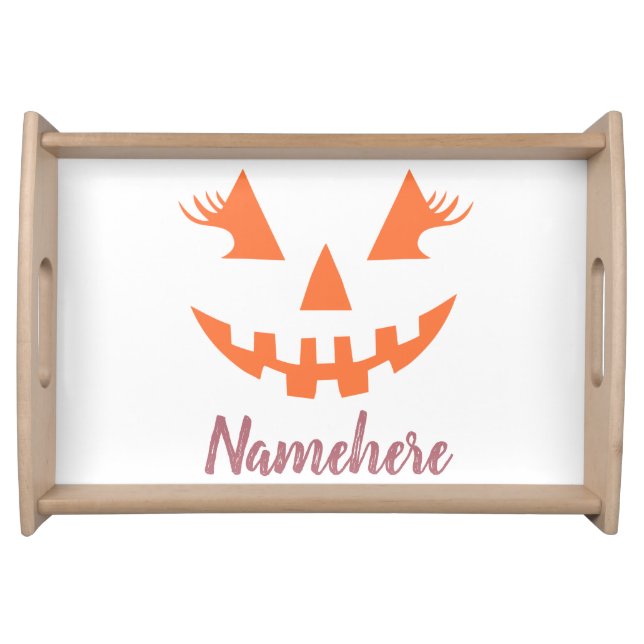 Custom Girly Jack O Lantern Pumpkin Halloween Serving Tray (Front)