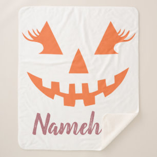 Custom Girly Jack O Lantern Pumpkin Halloween Sherpa Blanket