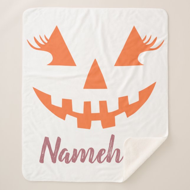 Custom Girly Jack O Lantern Pumpkin Halloween Sherpa Blanket (Front)