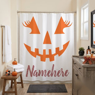 Custom Girly Jack O Lantern Pumpkin Halloween Shower Curtain