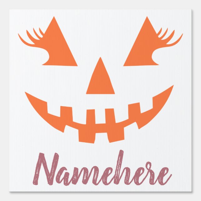 Custom Girly Jack O Lantern Pumpkin Halloween Sign (Front)