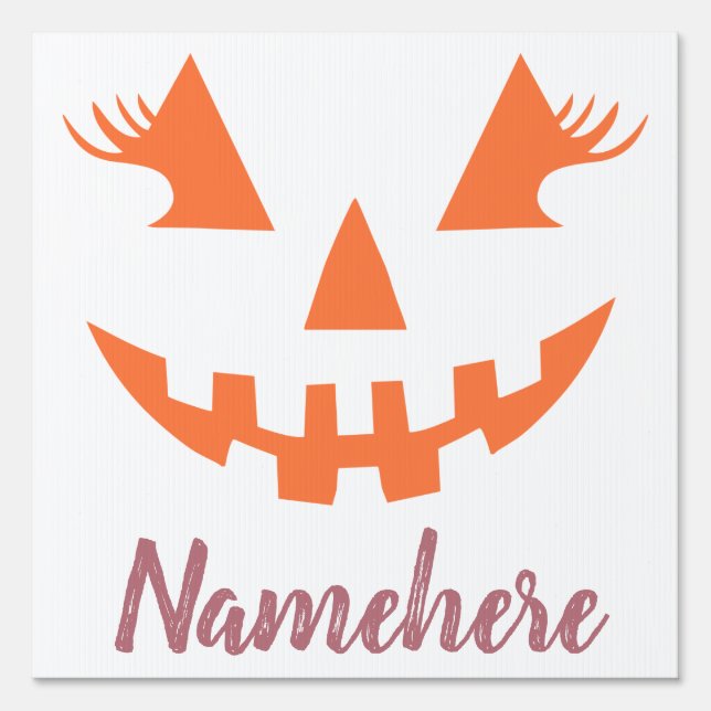 Custom Girly Jack O Lantern Pumpkin Halloween Sign (Front)