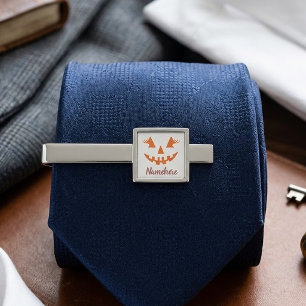 Custom Girly Jack O Lantern Pumpkin Halloween Silver Finish Tie Bar