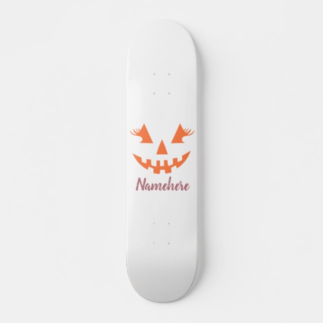 Custom Girly Jack O Lantern Pumpkin Halloween Skateboard (Front)