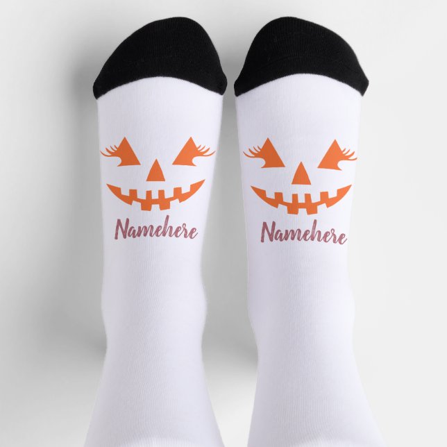 Custom Girly Jack O Lantern Pumpkin Halloween Socks (Top)