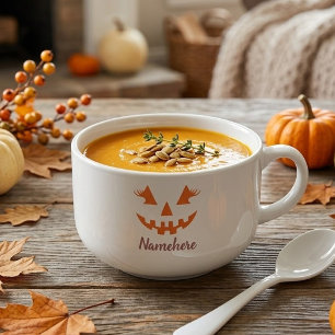 Custom Girly Jack O Lantern Pumpkin Halloween Soup Mug