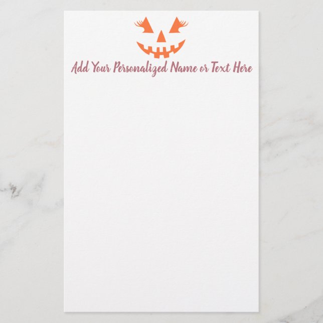Custom Girly Jack O Lantern Pumpkin Halloween Stationery (Front)
