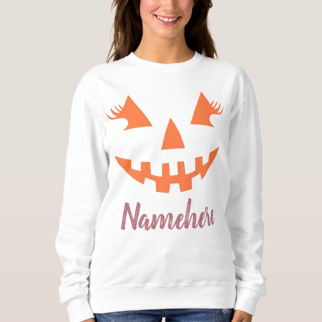 Custom Girly Jack O Lantern Pumpkin Halloween Sweatshirt (Front)