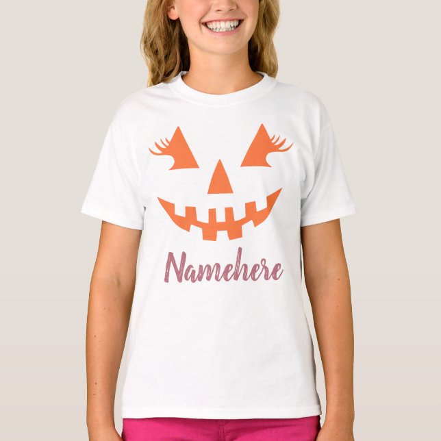 Custom Girly Jack O Lantern Pumpkin Halloween T-Shirt (Front)