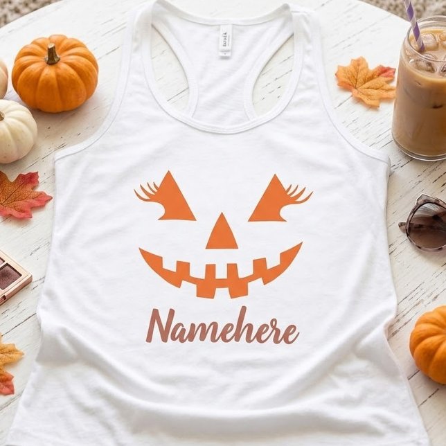 Custom Girly Jack O Lantern Pumpkin Halloween Tank Top (Creator Uploaded)