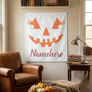 Custom Girly Jack O Lantern Pumpkin Halloween Tapestry