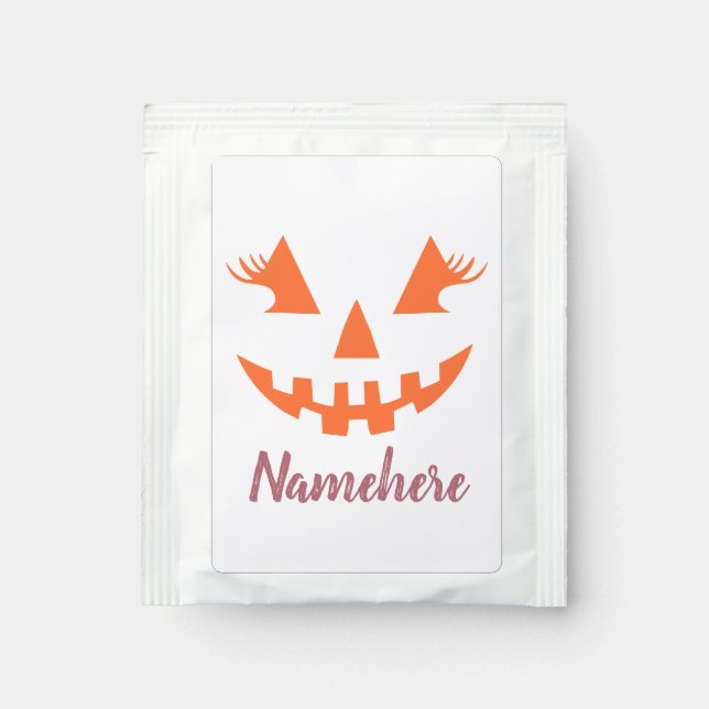 Custom Girly Jack O Lantern Pumpkin Halloween Tea Bag Drink Mix (Front)