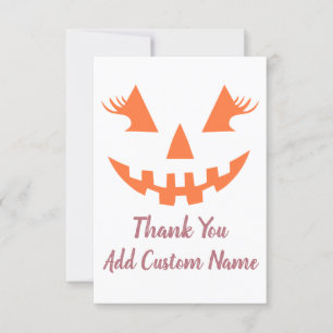 Custom Girly Jack O Lantern Pumpkin Halloween Thank You Card