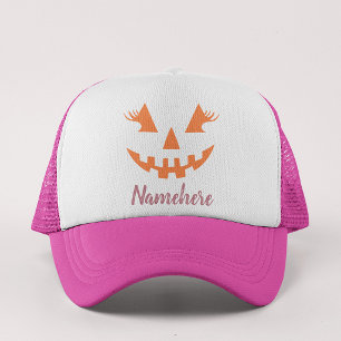 Custom Girly Jack O Lantern Pumpkin Halloween Trucker Hat