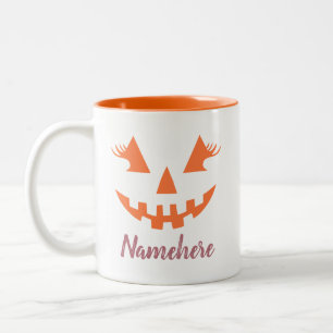 Custom Girly Jack O Lantern Pumpkin Halloween Two-Tone Coffee Mug