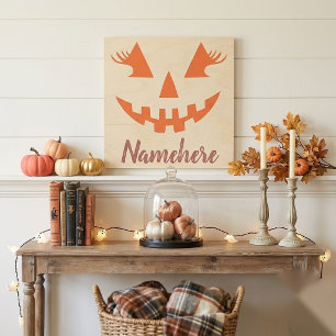 Custom Girly Jack O Lantern Pumpkin Halloween Wood Wall Art
